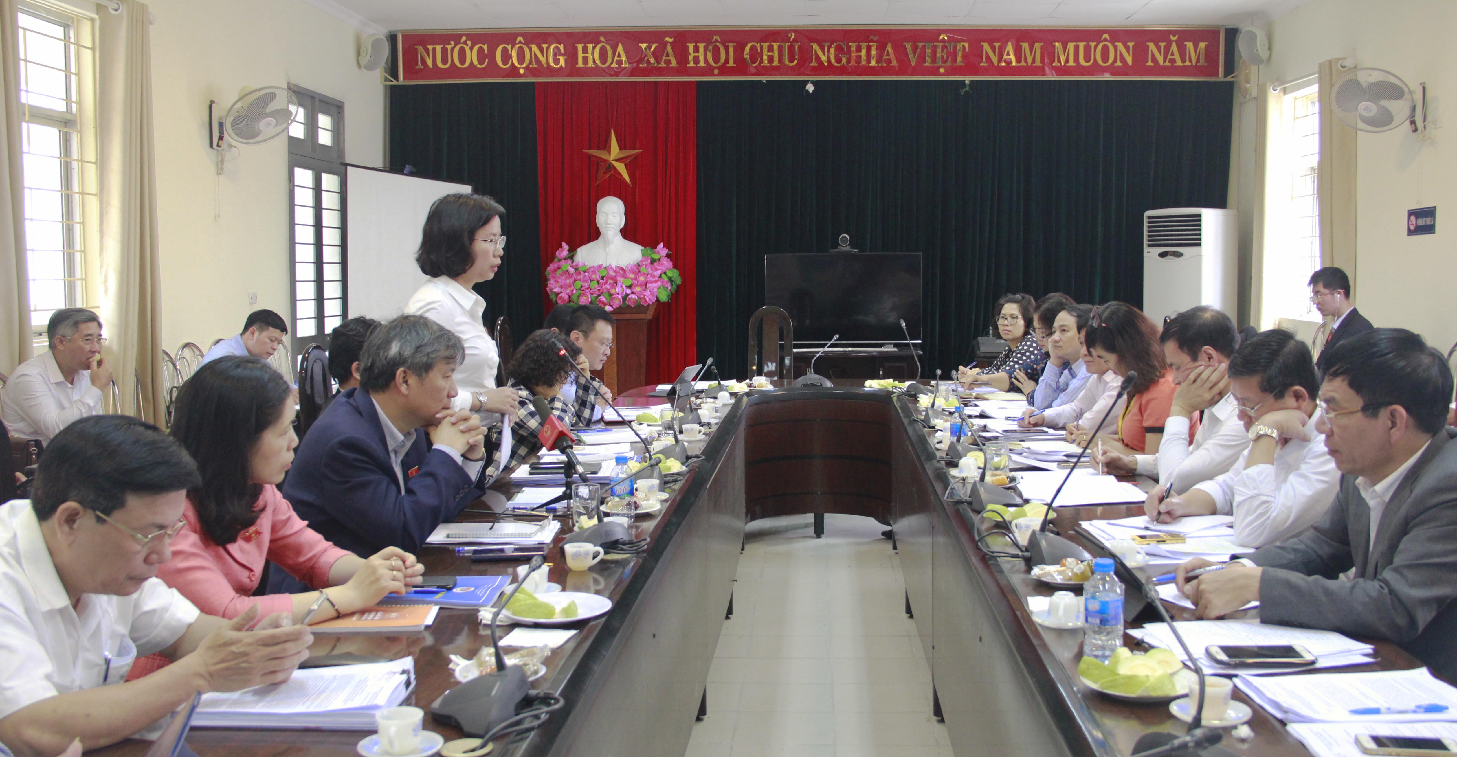 Đồng chí Bùi Huyền Mai, Phó trưởng Đoàn chuyên trách Đoàn ĐBQH Thành phố, Trưởng Đoàn giám sát phát biểu tại buổi làm việc (Ảnh Minh Tú)